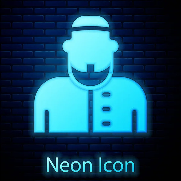 Glowing Neon Muslim Man Icon Isolated Brick Wall Background Vector — Stock Vector