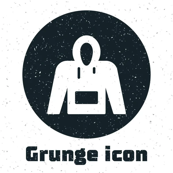 Grunge Hoodie Icon Isolated White Background Hooded Sweatshirt Monochrome Vintage — Stock Vector