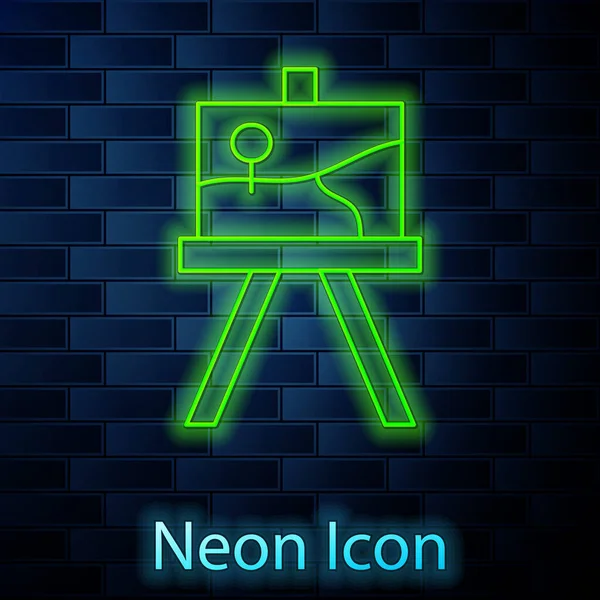 Gloeiende Neon Lijn Hout Ezel Schilderen Kunstborden Pictogram Geïsoleerd Baksteen — Stockvector