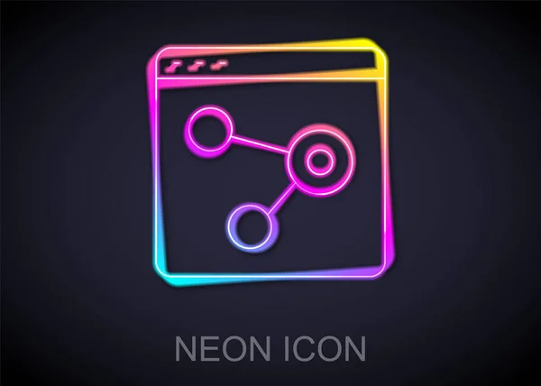 Gloeiende Neon Lijn Browser Venster Pictogram Geïsoleerd Zwarte Achtergrond Vector — Stockvector