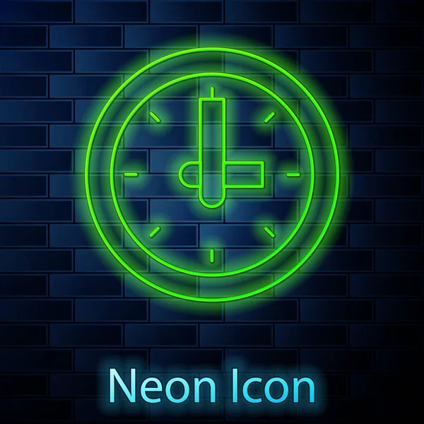 Glödande Neon Linje Klocka Ikon Isolerad Tegel Vägg Bakgrund Tidssymbol — Stock vektor