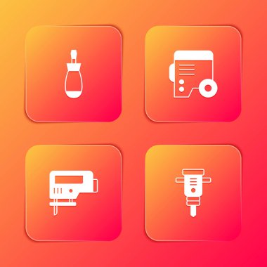 Tornavida, elektrik jeneratörü, elektrikli yapboz ve inşaat matkabı ikonu. Vektör