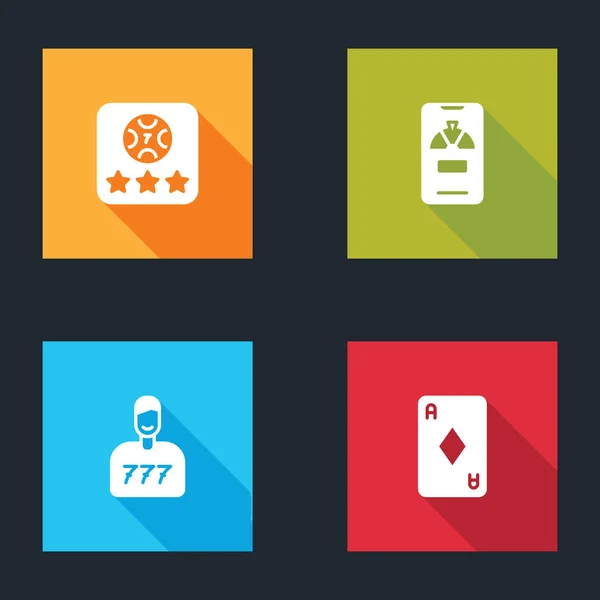 Set Online Poker Tafel Spel Lucky Wiel Telefoon Speler Speelkaart — Stockvector