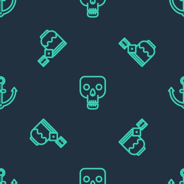 Çizgiyi Kurukafa, Korsan oyunu zarları ve Çapa 'yı kusursuz bir şablona ayarla. Vektör.