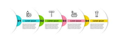 Bira şişesi, şarap tirbuşonu, konveyör bandı, bira ve bardak. Ticari bilgi şablonu. Vektör