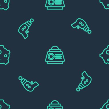 Hat uzay kapsülü, ışın tabancası ve göktaşını kusursuz desene ayarlayın. Vektör