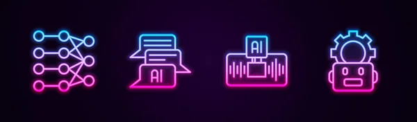 Establecer Línea Red Neuronal Chat Bot Inteligencia Artificial Robot Ajuste — Vector de stock