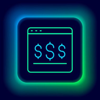 Siyah arkaplanda parlayan neon hattı çevrimiçi alışveriş simgesi izole edildi. Konsept e-ticaret, e-ticaret, online iş pazarlama. Renkli taslak konsepti. Vektör