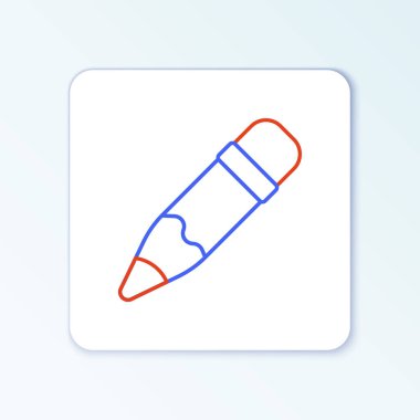 Silgi simgesine sahip satır kalem beyaz arkaplanda izole edildi. Çizim ve eğitim araçları. Okul sembolü. Renkli taslak konsepti. Vektör