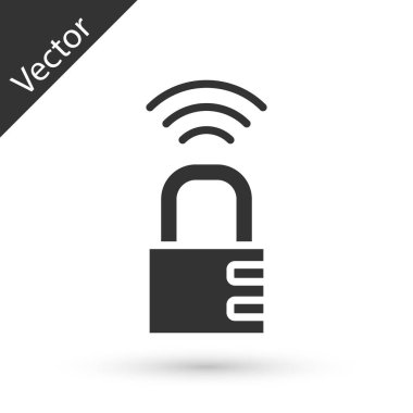 Gri Akıllı kasa şifreli kilit simgesi beyaz arkaplanda izole edildi. Kombinasyon asma kilit. Güvenlik, güvenlik, koruma, şifre, gizlilik. Vektör.