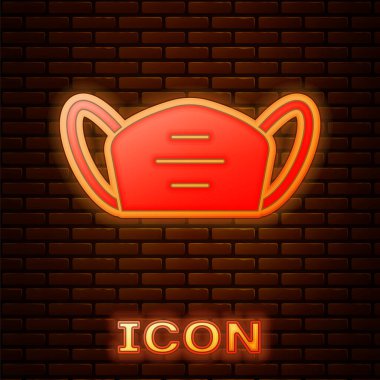 Parlayan neon koruyucu maske ikonu tuğla duvar arkasında izole edilmiş. Vektör..