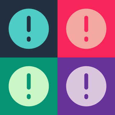 Pop Art Konuşma balonu ve Ünlem simgesi renk arkaplanında izole edildi. SSS işareti. Dosyaları kopyala, konuşma balonu ve grafiğini çıkar. Vektör