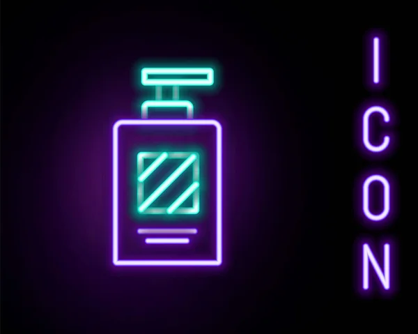 发亮的霓虹灯线洗发水图标瓶隔离在黑色背景 五彩缤纷的概念 — 图库矢量图片