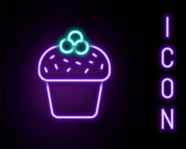 发光的霓虹灯线蛋糕图标孤立在黑色背景 生日快乐Happy Birthday Day 五彩缤纷的概念 — 图库矢量图片