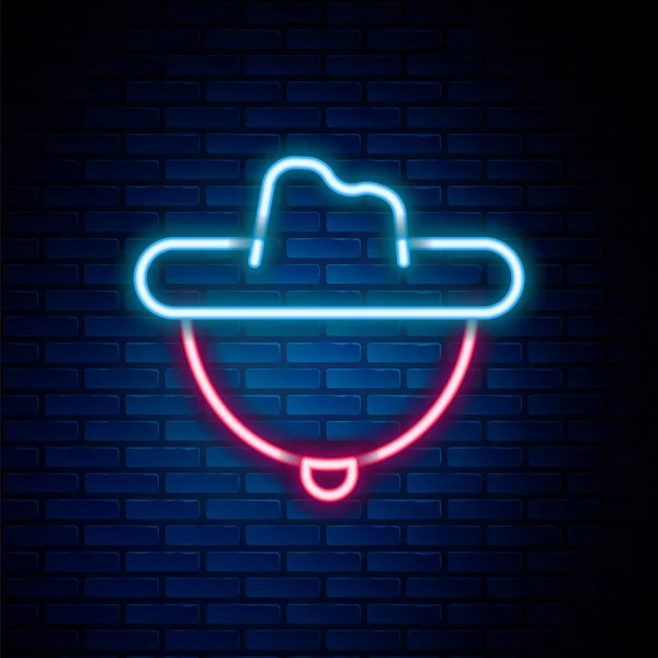 stock vector Glowing neon line Western cowboy hat icon isolated on brick wall background. Colorful outline concept. Vector