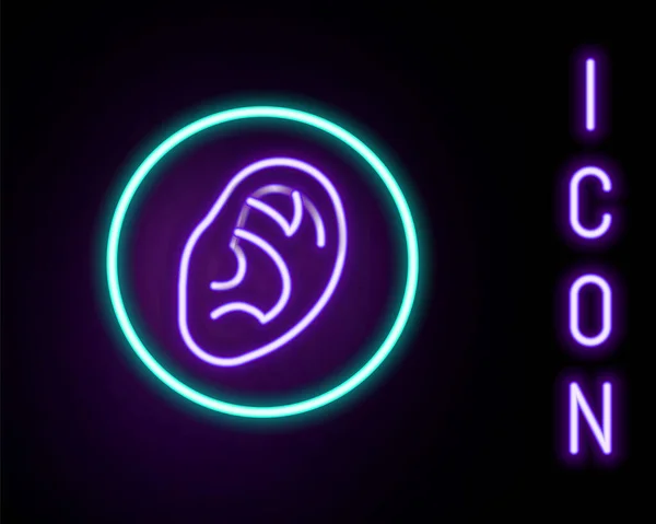 Linea Neon Incandescente Orecchio Ascoltare Icona Del Segnale Sonoro Isolato — Vettoriale Stock
