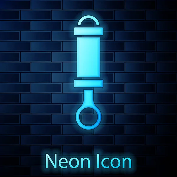Glödande Neon Stötdämpare Ikon Isolerad Tegel Vägg Bakgrund Vektor — Stock vektor