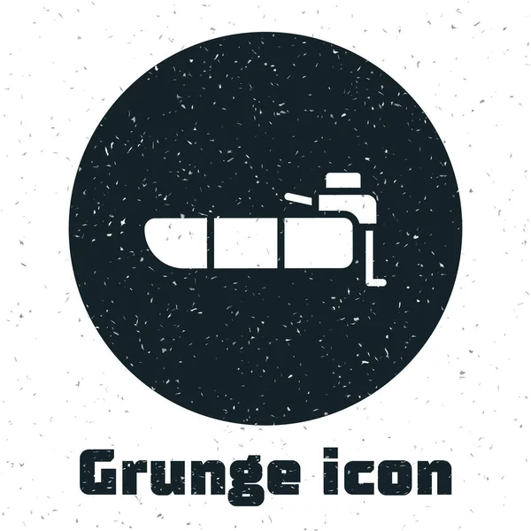 Grunge Inflatable Boat Outboard Motor Icon Isolated White Background Monochrome — Stock Vector