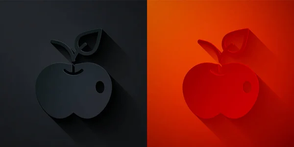 Corte Papel Icono Apple Aislado Sobre Fondo Negro Rojo Exceso — Vector de stock