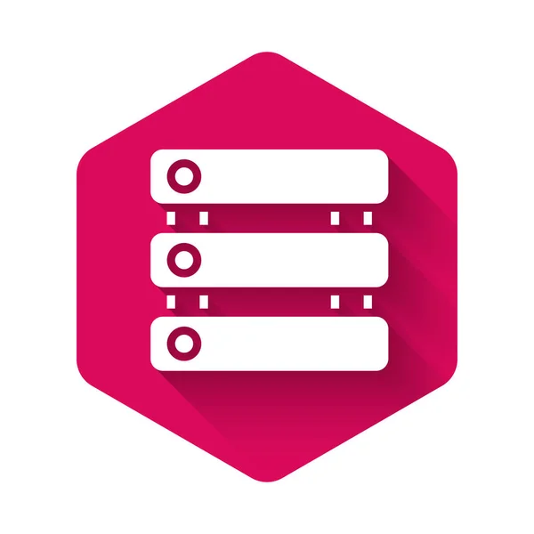 White Server Data Web Hosting Icon 그림자 분리되어 분홍색 육각형 — 스톡 벡터