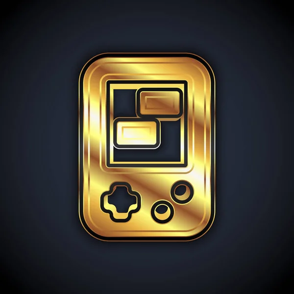 Gold Portable Tetris Elektronisches Spiel Symbol Isoliert Auf Schwarzem Hintergrund — Stockvektor