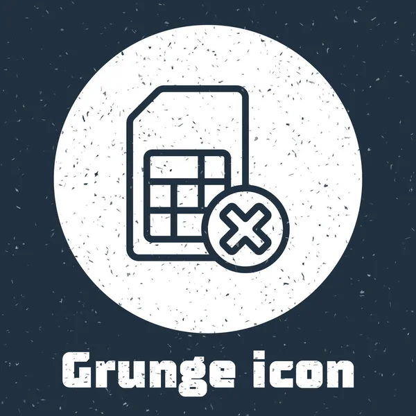Grunge Line Carte Sim Rejetée Icône Isolée Sur Fond Gris — Image vectorielle