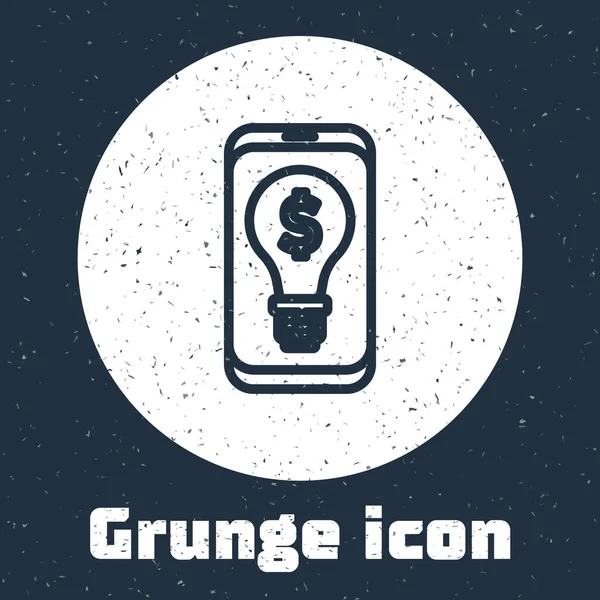 Grunge Linie Business Glühbirne Mit Dollar Auf Smartphone Bildschirm Symbol — Stockvektor