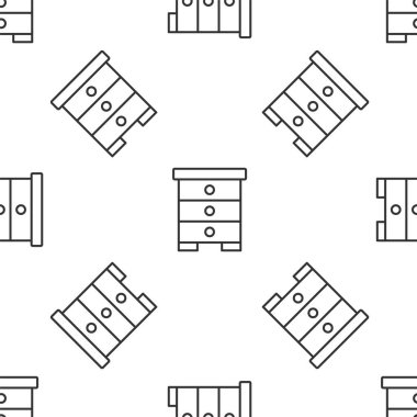 Arı ikonu için gri çizgi kovanı beyaz arka planda izole edilmiş pürüzsüz desen. Arı kovanı sembolü. Apiary ve arı yetiştiriciliği. Tatlı doğal yemek. Vektör