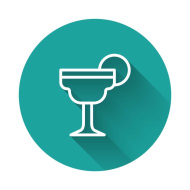 White line Margarita cocktail glass with lime icon isolated with long shadow background. Green circle button. Vector