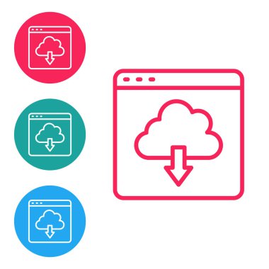 Kırmızı çizgi Bulut indirme simgesi beyaz arkaplanda izole edildi. Simgeleri daire düğmelerine ayır. Vektör