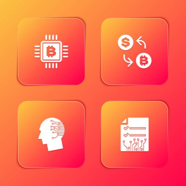 İşlemci çiftliği, kripto para değişimi, dijital devre kartı olarak beyin ve akıllı sözleşme ikonu. Vektör.