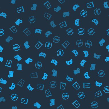 Şimşeği çöp tenekesi, Eko araba sürücüsü yaprağı, pili geri dönüşümlü ve kusursuz desenli ayarla. Vektör.