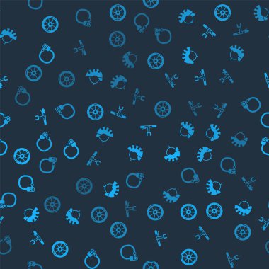 Bisiklet tekerleğini, kaskı, gidonu ayarlayın ve kusursuz desen üzerine kilitlenin. Vektör.