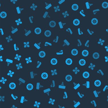 Yüzen şamandıra, Rüzgar gülü, kargo gemisi ve tekne pervanesini kusursuz desene ayarlayın. Vektör