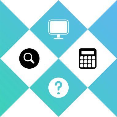 Büyüteç, soru ile konuşma baloncukları, bilgisayar monitörü ve hesap makinesi simgesini ayarla. Vektör