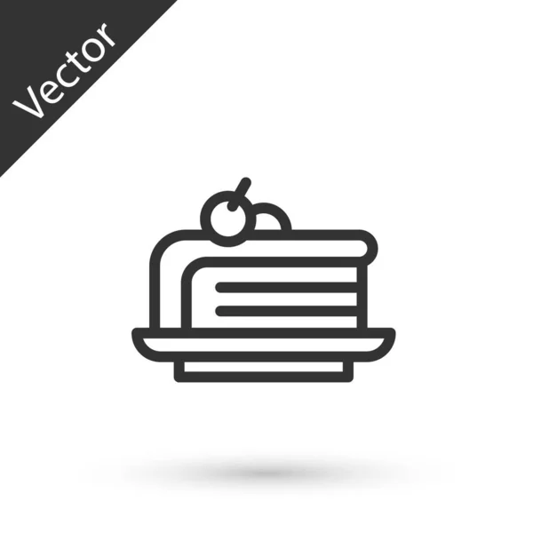 Серая Линия Значка Торта Выделена Белом Фоне Днем Рождения Вектор — стоковый вектор