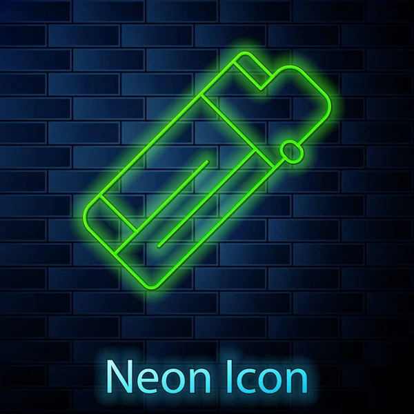Leuchtende Neon Linie Feuerzeug Symbol Isoliert Auf Backsteinwand Hintergrund Vektor — Stockvektor