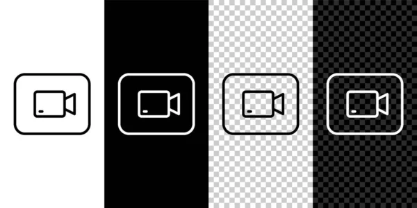 Establecer Línea Reproducir Icono Botón Vídeo Aislado Blanco Negro Fondo — Vector de stock
