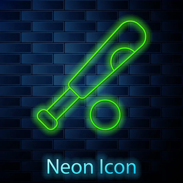 Zářící Neonová Linka Baseball Netopýr Ikonou Koule Izolované Cihlové Zdi — Stockový vektor