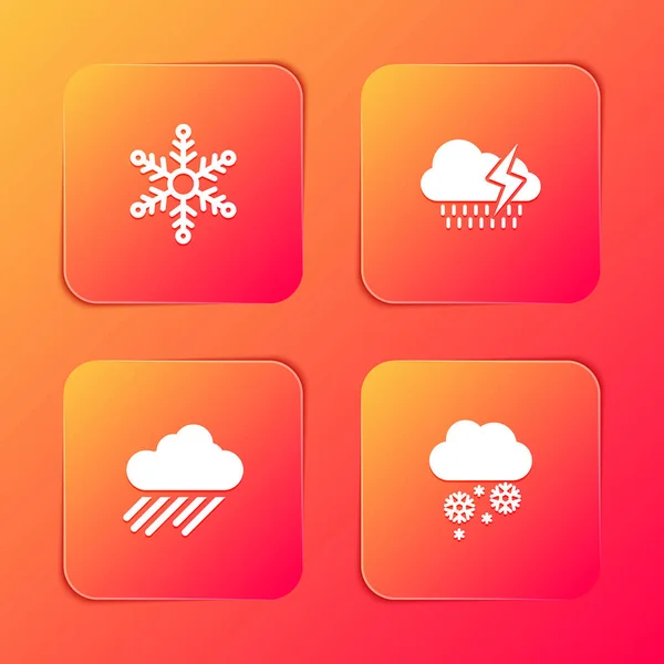 Set Schneeflocke Wolke Mit Regen Und Blitz Und Schnee Symbol — Stockvektor