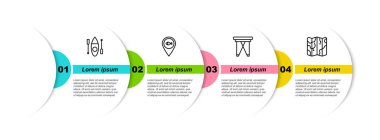 Kano ya da kano, konum balıkçılığı, katlanır sandalye ve katlanmış harita. Ticari bilgi şablonu. Vektör