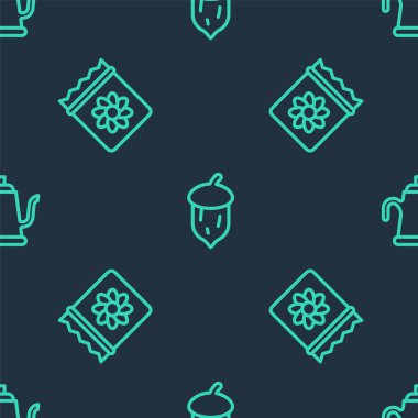 Meşe palamudu, meşe cevizi, tohum, bitki ve su dolu tohum paketlerini kusursuz bir şekilde dizin. Vektör