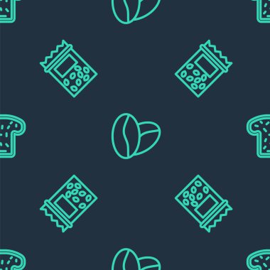 Kahve çekirdeklerini dizin, tam tohum ekin ve ekmeksiz tost yapın. Vektör