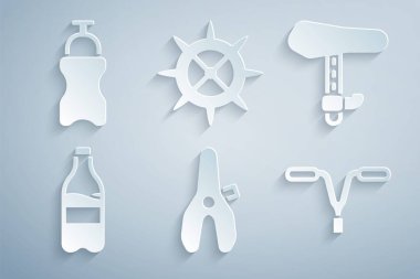 Bisiklet koltuğu spor şişesini su gidonu sproket kolu ve ikon ile ayarla. Vektör.