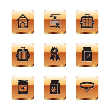 Köpek Evi Köpek Çantası 'nın hayvan ödülü sembolü Hayvan çantası ve ikonu için konserve yiyecek ayarla. Vektör.