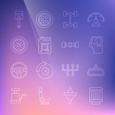 Araba hava filtresi ayna kapısı Chassis araba kapağını benzin tekerleği pistonu ve ikon için ayarla. Vektör.