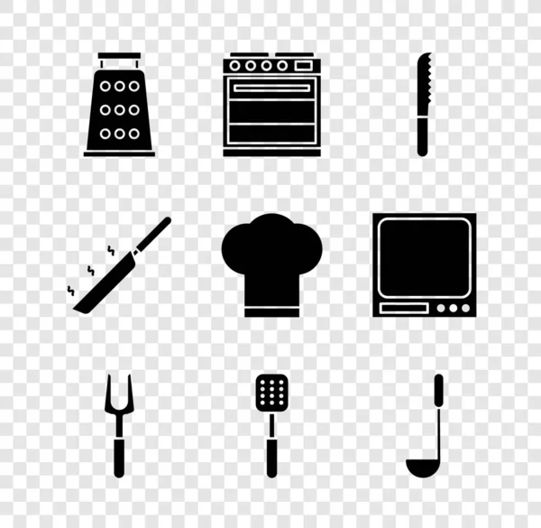 Set Grater Oven Bread Knife Barbecue Fork Spatula Kitchen Ladle — Stock Vector