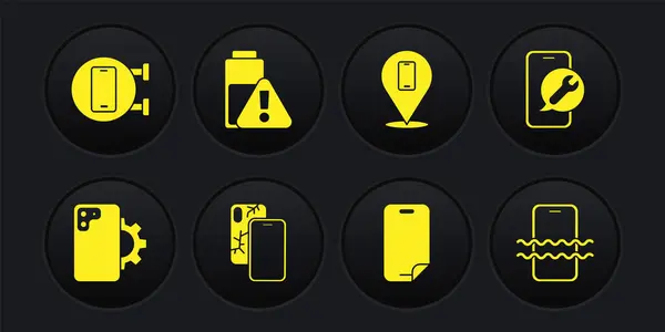 Set Service Réparation Téléphone Mobile Avec Écran Cassé Protecteur Verre — Image vectorielle