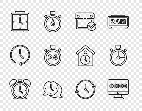 Set Baris Jam Alarm Pada Kalender Monitor Dengan Tanda Centang - Stok Vektor