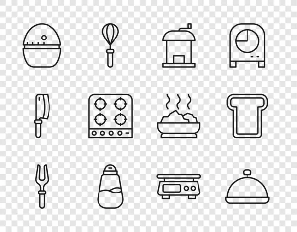 Set Line Barbecue Fork Covered Tray Food Manual Coffee Grinder — Stock Vector